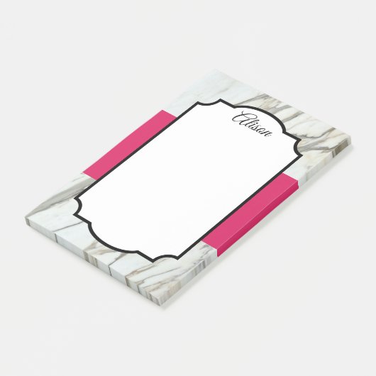 Het moderne marmerontwerp fuchsia zwarte elegant p post-it® notes (Schuin)