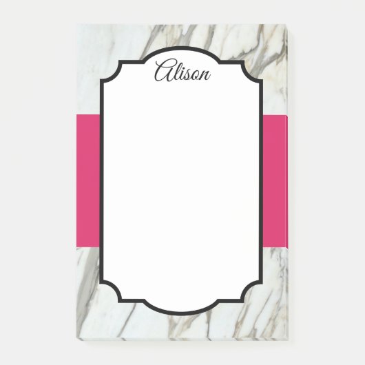 Het moderne marmerontwerp fuchsia zwarte elegant p post-it® notes (Voorkant)