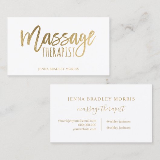 Het moderne massagetherapeutisch script goudfolie visitekaartje (Voorkant / Achterkant)