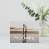 Het moderne, minimale fotoblauw kerstscript feestdagenkaart (Staand voorkant)