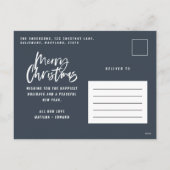 Het moderne, minimale fotoblauw kerstscript feestdagenkaart (Achterkant)