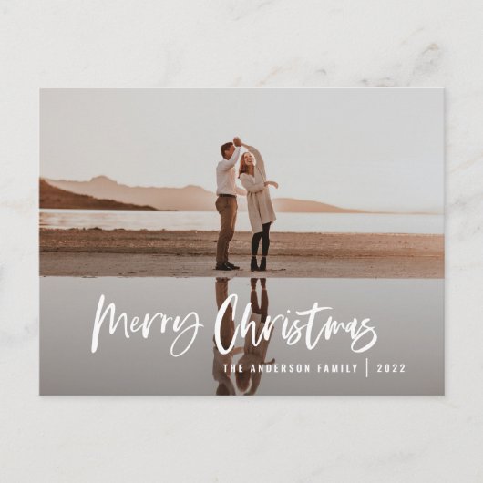 Het moderne, minimale fotoblauw kerstscript feestdagenkaart (Voorkant)