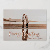 Het moderne, minimale fotoblauw kerstscript folie feestdagenkaart (Voorkant)