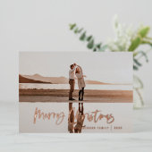 Het moderne, minimale fotoblauw kerstscript folie feestdagenkaart (Staand Voorkant)