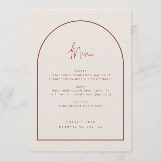 Het moderne Minimale Manuscript Terracotta Wedding Menu (Voorkant)