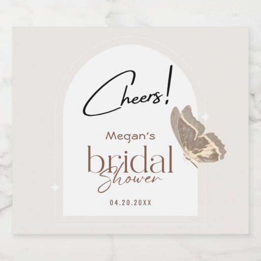 Het moderne minimalistische Beige Butterfly Vrijge Likeurfles Etiket (Enkel label)