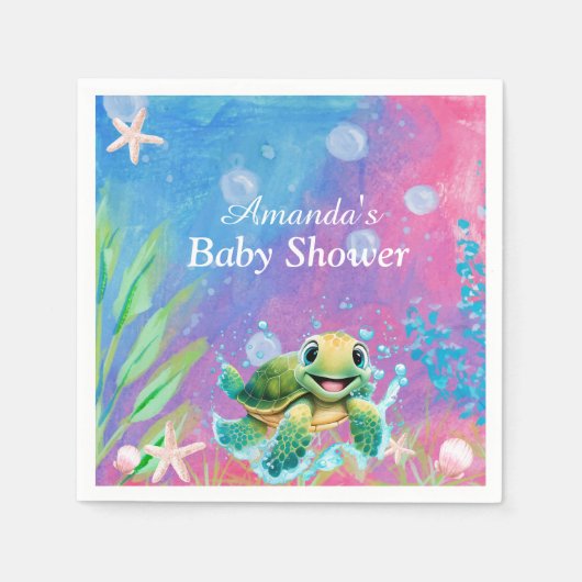 Het moderne Ocean Zee Turtle Starfish Baby shower Servet (Voorkant)