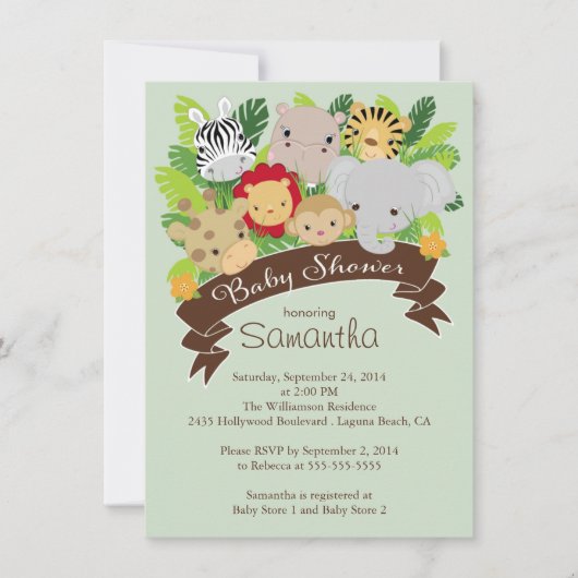 Het moderne Oerwoud Safari Animals Baby shower Kaart (Voorkant)