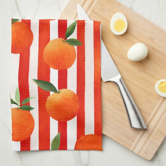Het moderne oranje fruitpatroon theedoek (Quarter Fold)