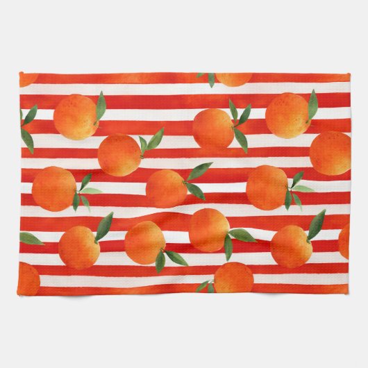 Het moderne oranje fruitpatroon theedoek (Horizontaal)