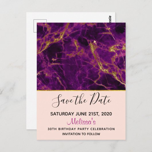 Het moderne Paarse & Gouden Abstracte Marmer bewaa Briefkaart (Voorkant / Achterkant)