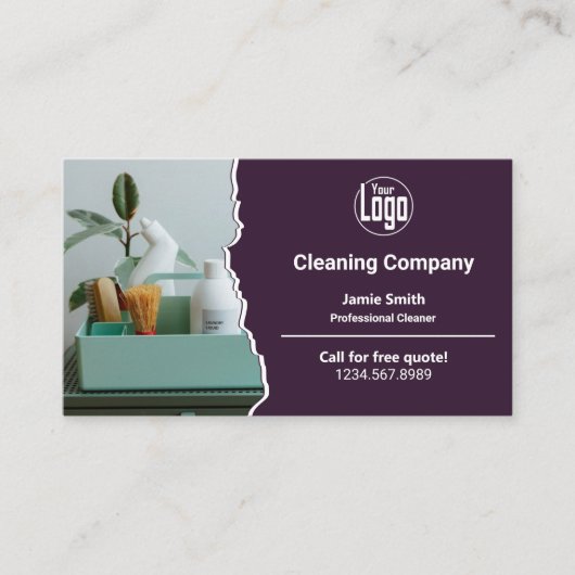 Het moderne Paarse Witte Schoonmaakbedrijf Visitekaartje (Voorkant)