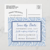 Het moderne Paisley Wedding Collectie - Blauw Aankondigingskaart (Voorkant / Achterkant)