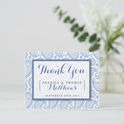 Het moderne Paisley Wedding Collectie - Blauw Briefkaart (Staand voorkant)