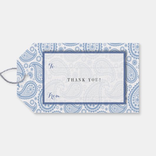 Het moderne Paisley Wedding Collectie - Blauw Cadeaulabel (Achterkant Horizontaal)