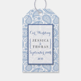 Het moderne Paisley Wedding Collectie - Blauw Cadeaulabel