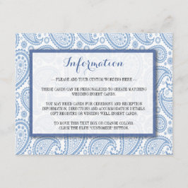 Het moderne Paisley Wedding Collectie - Blauw Informatiekaartje