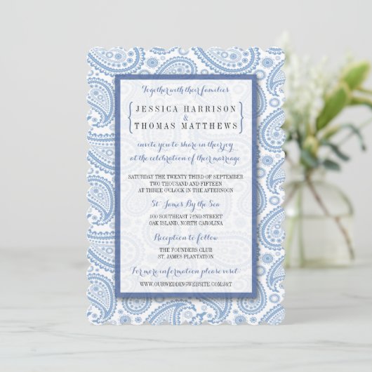 Het moderne Paisley Wedding Collectie - Blauw Kaart (Staand voorkant)