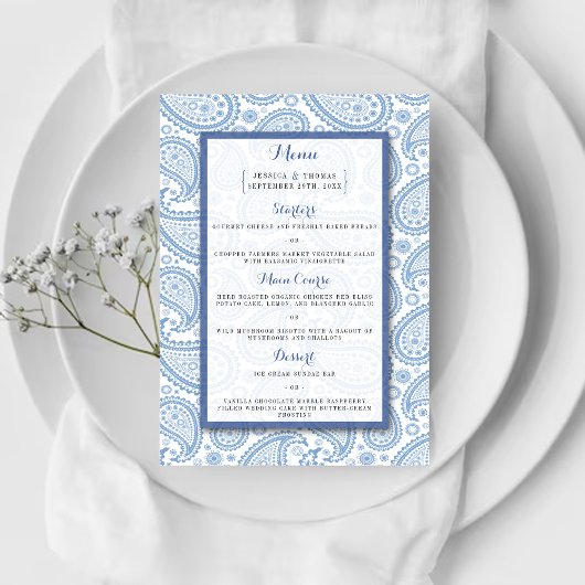 Het moderne Paisley Wedding Collectie - Blauw Menu