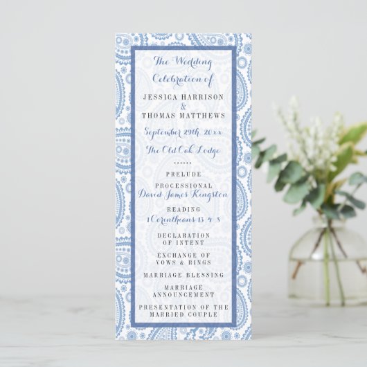 Het moderne Paisley Wedding Collectie - Blauw Programmakaart (Staand voorkant)