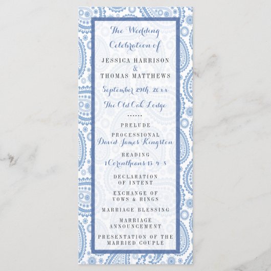 Het moderne Paisley Wedding Collectie - Blauw Programmakaart (Voorkant)