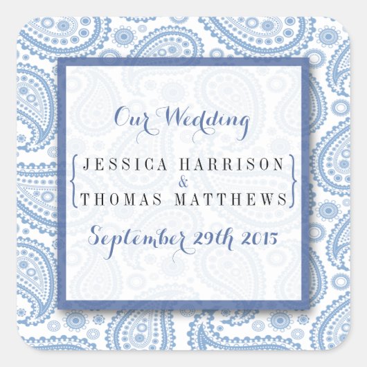 Het moderne Paisley Wedding Collectie - Blauw Vierkante Sticker (Voorkant)