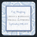 Het moderne Paisley Wedding Collectie - Blauw Vierkante Sticker<br><div class="desc">Eenvoudig maar elegant, het moderne paisley bruiloft collectie is een verbluffend design met een mooie paisleydruk in een zachte blauwe en witte kleur, die perfect is voor elke moderne huwelijksfeestdag. Deze stickers kunnen gepersonaliseerd worden voor uw speciale gelegenheid en maken de perfecte uitnodiging, gunst of bedankt sticker voor uw bruiloft,...</div>