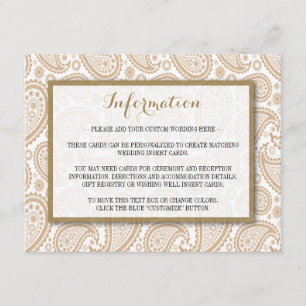 Het moderne Paisley Wedding Collectie - Bruin Informatiekaartje