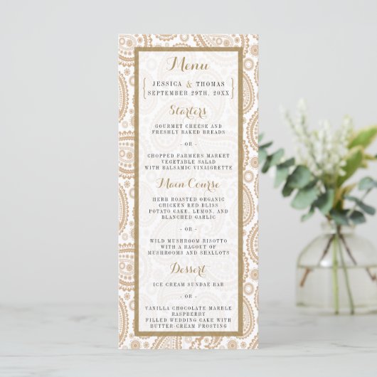 Het moderne Paisley Wedding Collectie - Bruin Menu (Staand voorkant)