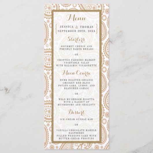 Het moderne Paisley Wedding Collectie - Bruin Menu (Voorkant)
