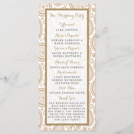 Het moderne Paisley Wedding Collectie - Bruin Programmakaart (Achterkant)