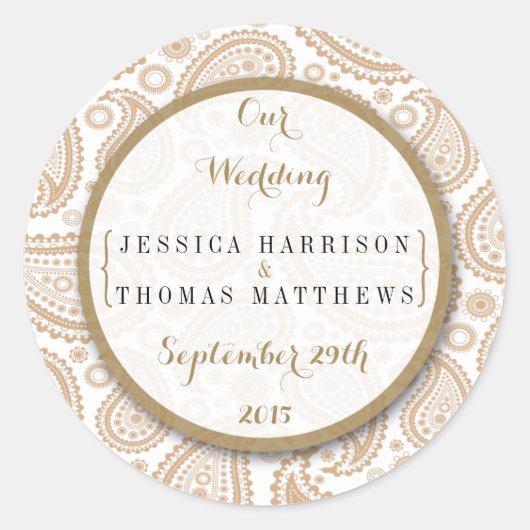 Het moderne Paisley Wedding Collectie - Bruin Ronde Sticker (Voorkant)