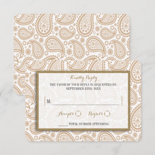 Het moderne Paisley Wedding Collectie - Bruin RSVP Kaartje (Voorkant / Achterkant)