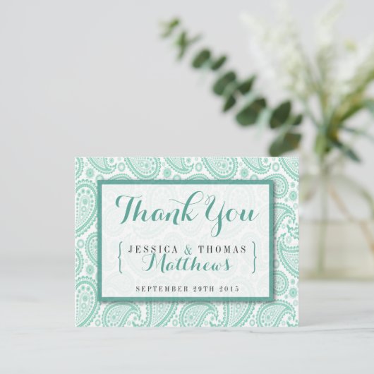 Het moderne Paisley Wedding Collectie - Groen Briefkaart (Staand voorkant)