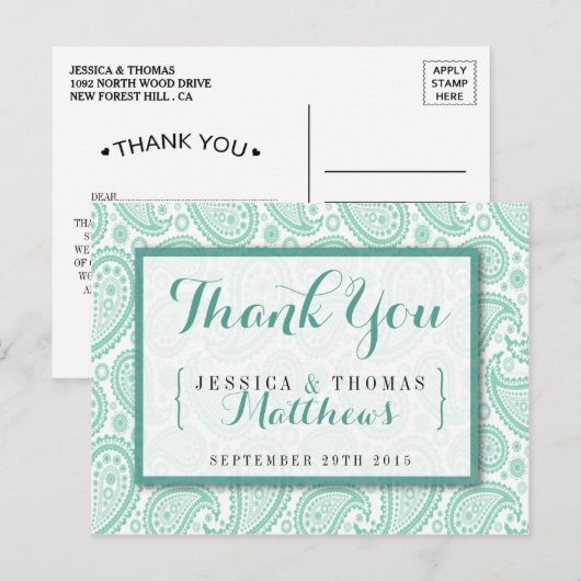 Het moderne Paisley Wedding Collectie - Groen Briefkaart (Voorkant / Achterkant)