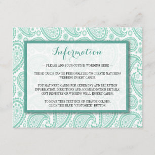 Het moderne Paisley Wedding Collectie - Groen Informatiekaartje