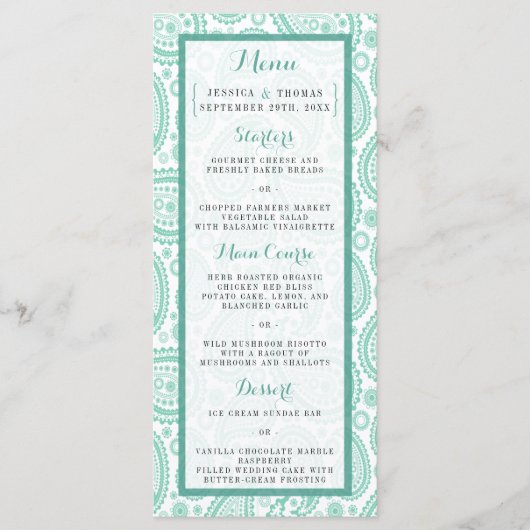 Het moderne Paisley Wedding Collectie - Groen Menu (Voorkant)