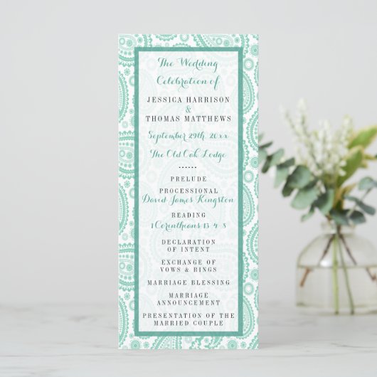 Het moderne Paisley Wedding Collectie - Groen Programmakaart (Staand voorkant)