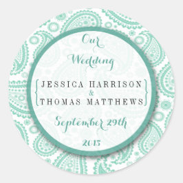 Het moderne Paisley Wedding Collectie - Groen Ronde Sticker