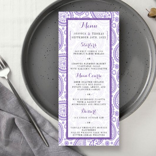 Het moderne Paisley Wedding Collectie - Paars Menu