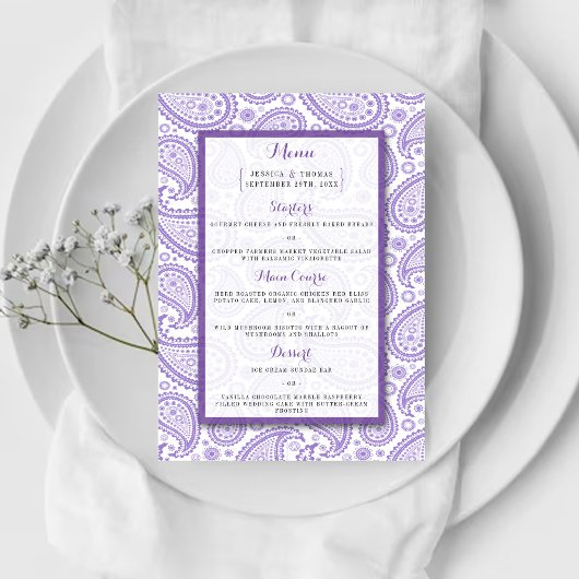 Het moderne Paisley Wedding Collectie - Paars Menu