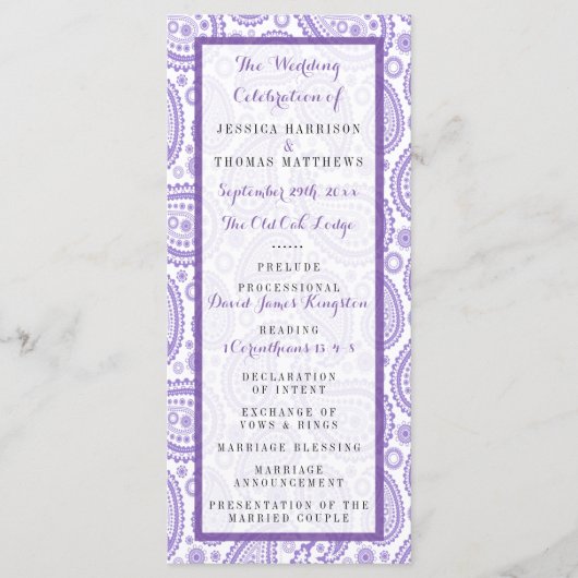 Het moderne Paisley Wedding Collectie - Paars Programmakaart (Voorkant)
