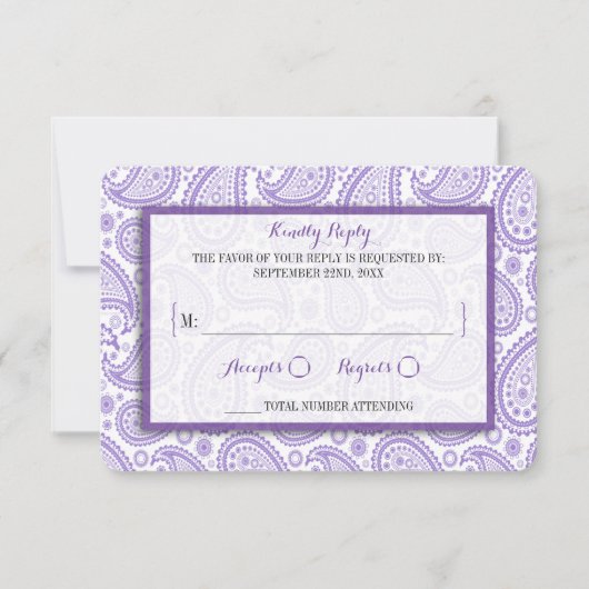 Het moderne Paisley Wedding Collectie - Paars RSVP Kaartje (Voorkant)