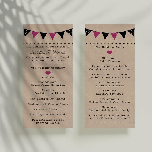 Het moderne Pink Bunting Wedding Collectie program Reclamekaart