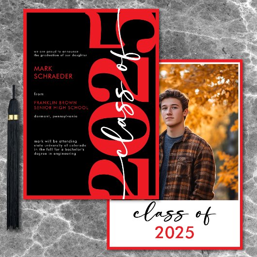 Het moderne rode typografie Afstuderen Kaart