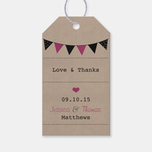 Het moderne roze Collectie van het Bunting Wedding Cadeaulabel (Voorkant)