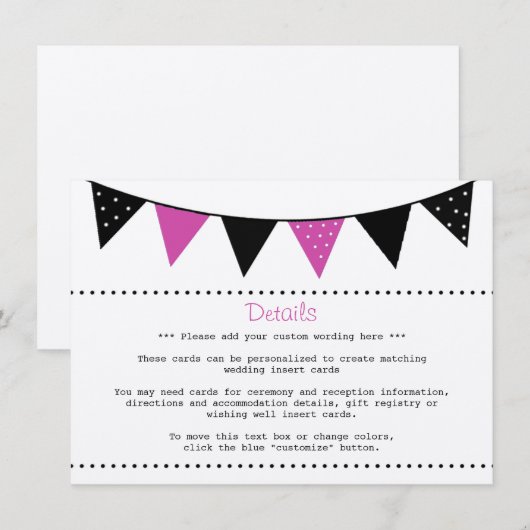 Het moderne roze Collectie van het Bunting Wedding Informatiekaartje (Voorkant / Achterkant)