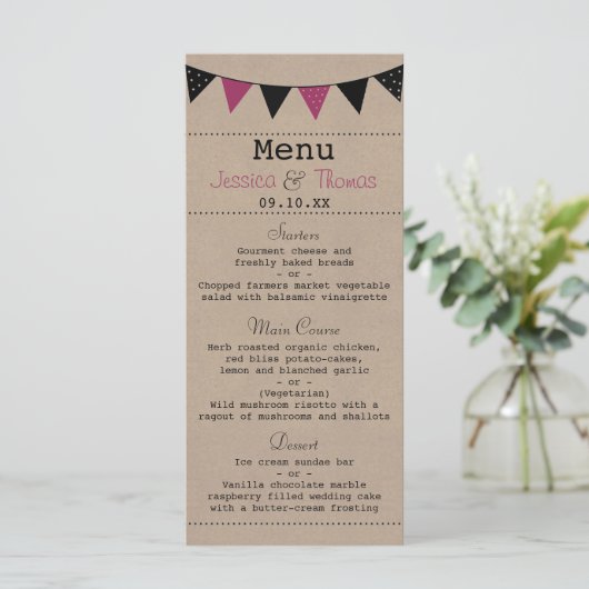 Het moderne roze Collectie van het Bunting Wedding Menu (Staand voorkant)