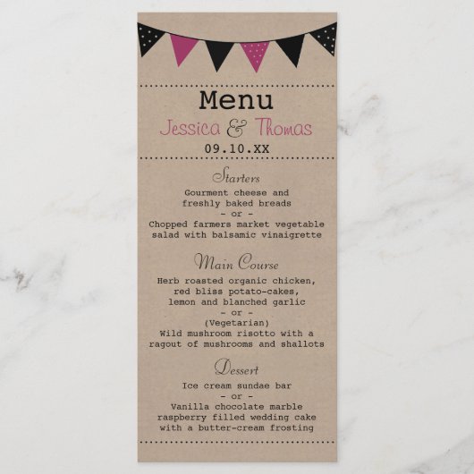 Het moderne roze Collectie van het Bunting Wedding Menu (Voorkant)