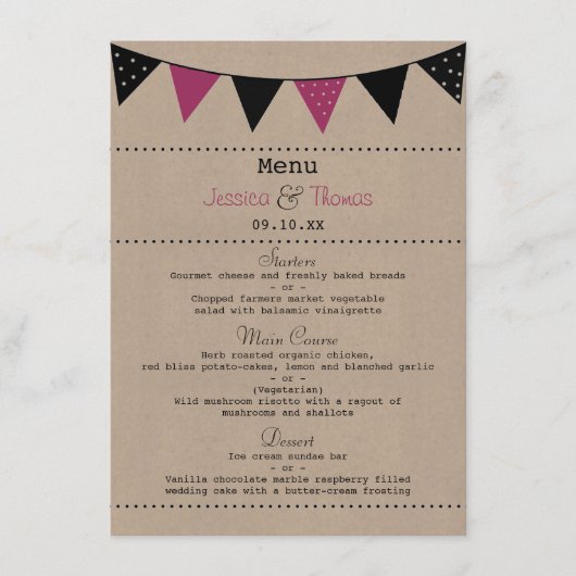 Het moderne roze Collectie van het Bunting Wedding Menu (Voorkant)